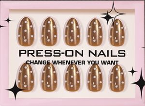 <span class=keywords><strong>Uñas</strong></span> Postizas Acrílicas de Lujo con Diseño de Ojo de Gato Dorado y Puntos 3D, Forma Almendrada Corta, Juego de 30 <span class=keywords><strong>Uñas</strong></span> Postizas al por Mayor para Mujer - Product Image 5