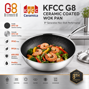Wok en céramique KFCC G8 Premium antiadhésif sans PFAS, texture nid d'abeille, compatible induction, pour distributeurs et grossistes sur le marché américain - Product Image 1