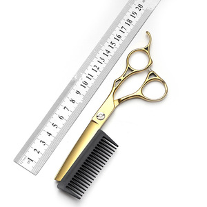 Gold Comb-Shaped Hair Scissors Flat Shears Thinning Scissors Professional Hairdressing Tools Household Haircutting Equipment - Product Image 3