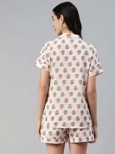 Ensemble de pyjama en coton floral de haute qualité, imprimé à la main, vêtements de nuit pour femmes, vêtements de nuit de couleur unie, prix de gros disponible - Product Image 4