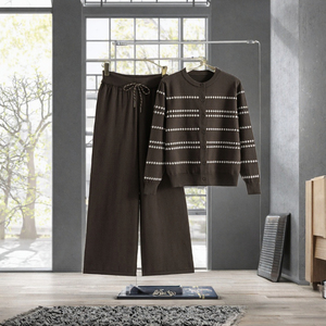 Women's Spring Vintage Casual Solid 2-Piece Canvas Breathable Full Sleeve Bow Collar Above Knee-Length Nylon/Cotton <b>Set</b> - Product Image 3