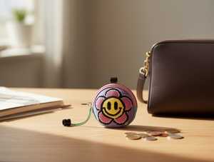 Portamonete rotondo con perline e cinturino da polso, mini chiusura con cerniera, design floreale a cartone animato, unisex - Product Image 2