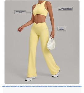 Conjunto de yoga y gimnasio para <span class=keywords><strong>mujer</strong></span>: Top deportivo tipo racerback de cintura alta y pantalones acampanados para correr y hacer ejercicio - Product Image 3