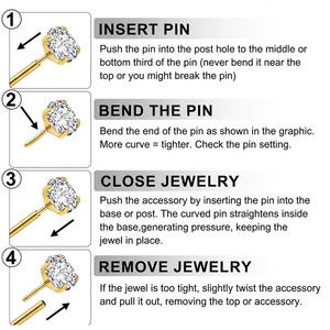 Pendiente <span class=keywords><strong>de</strong></span> Titanio Grado Implante ASTM-F136 Gaby, Tipo Push Stud sin Rosca, para Piercing <span class=keywords><strong>de</strong></span> Cartílago, 20/18/16G, para Mujer - Product Image 2