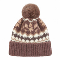 Herbst/Winter Damen Kunstfell Jacquard Strickmütze Modische Nerz-Effekt Warme Mütze Fleece-Gefüttert Verdickt Schneeflocken-Design für Erwachsene