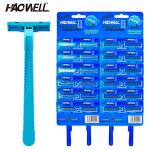 China Ningbo 2 Twin Blade Razor Desechable <span class=keywords><strong>Afeitadora</strong></span> de afeitar económica para hombre con Mango antideslizante Hoja de acero inoxidable 24PCs Tarjeta de suspensión - Product Image 4
