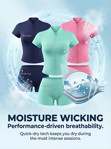 Comodo Completo Sportivo Estivo da <span class=keywords><strong>Donna</strong></span> <span class=keywords><strong>su</strong></span> <span class=keywords><strong>Misura</strong></span>: Giacca a Maniche Corte con Zip e Pantaloncini, Set 2 Pezzi - Product Image 6