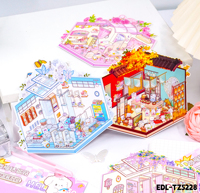 Kit d'autocollants 3D pour mini-maison de poupée, scène de dessin animé mignonne, ensemble d'artisanat DIY à assembler, autocollants en papier, pinces, chaîne de perles pour enfants