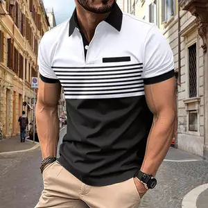 Men's POLO T-Shirt Custom Design Men's Stripe T-Shirt Collar Neck Long