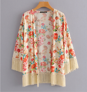 Vacaciones de verano las mujeres tippet plus la talla de impresión con flecos chaqueta cardigan kimono trajes - Product Image 1