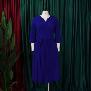 Robes de bureau pour femmes printemps-automne, robes décontractées élégantes de couleur unie plissées, robes africaines pour femmes - Product Image 3