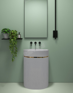 Lavabo sur pied en pierre artificielle de couleur crème moderne de haute qualité, surface solide facile à nettoyer, pour salle de bain - Product Image 5