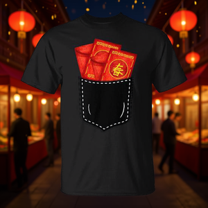 เสื้อยืดตรุษจีน ดีไซน์กระเป๋าซองแดง แบบยูนิเซ็กส์ คอกลม แขนสั้น เสื้อผ้าส่งเสริมการขาย สไตล์เทศกาล - Product Image 2