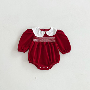 Primavera e autunno stile Baby Dress colletto rosso in stile coreano vestiti per bambini per ragazze nuovi vestiti striscianti triangolari per bambine - Product Image 4