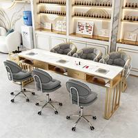 Table de manucure moderne en marbre, bureau de salon de beauté avec cadre métallique et aspirateur intégré