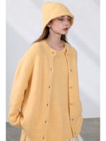 100% Reiner Kaschmir Umweltfreundliche Vintage Strickjacke für Damen Übergroßer Rundhals-Pullover mit Knöpfen Gerippter Saum und Bündchen Warm Weich für den Winter