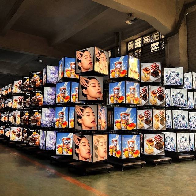 Customized Rotating Cube Light Box Floor Standing Menu Board Cube LED Advertising Sign Outdoor Rainproof Replaceable Graphics
