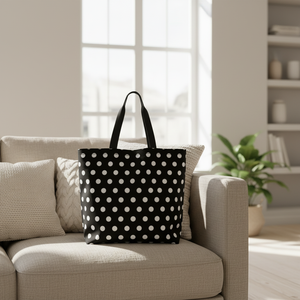 Customized Logo Women's Dot Retro Clothing <b>Handbag</b> <b>Canvas</b> Waterproof Cartoon Print Reusable Foldable Shoulder Shopping Bag Pack - Product Image 2