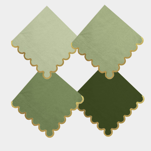 Serviettes en lin brodées blanches à bord festonné avec broderie festonnée vert olive pour mariage, hôtel, restaurant (vente en gros) - Product Image 1