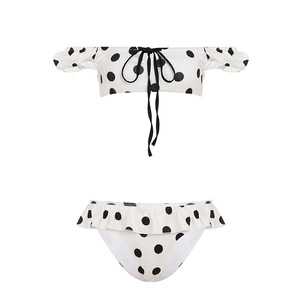 Viviblook Z0105ST04 Nouvel ensemble deux pièces rétro à pois sexy, haut court sans bretelles et short, maillot de bain sexy à lacets pour femmes - Product Image 5