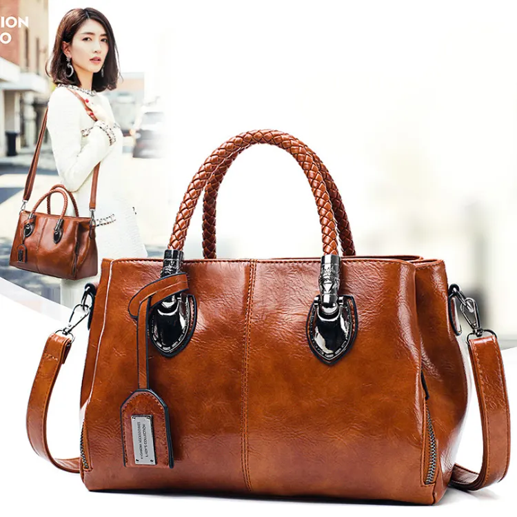 Vintage oiled leather women's Boston knapsack Casual style waterproof handbag