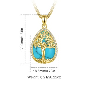 Bijoux Mère et Enfant, collier avec pendentif en forme de larme en turquoise plaqué or 18 carats, arbre de vie, pour la vente en gros et les cadeaux - Product Image 2