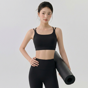 Sujetador deportivo para mujer con doble tirante fino y espalda cruzada, soporte medio, sin costuras, transpirable, para yoga, gimnasio y pilates, venta al por mayor - Product Image 3