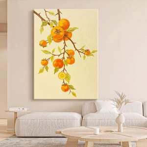 Creamy Persimmon Branches <b>Fruit</b> Landscape Hand Painted Oil <b>Painting</b> 60x90cm No Frame Modern Minimalist Living Room Decor - Product Image 1