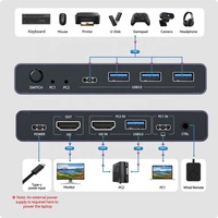 Commutateur KVM USB 3.0 HDMI 2 ports 4K 60Hz pour deux ordinateurs, partage d'un seul moniteur et d'un clavier/souris/imprimante, contrôleur de bureau