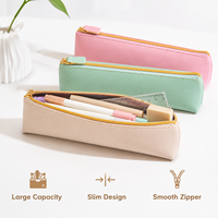 Étui à crayons fin en cuir PU, pochette triangulaire pour stylos, fermeture éclair dorée, sac de papeterie minimaliste pour étudiants et bureau, couleur unie, 4 couleurs