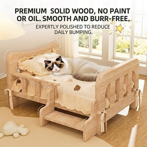 Cama para Perros y Gatos de Madera Maciza - Relleno de Esponja Resistente, Cómoda Cama Elevada Tipo Sofá para Todas las Estaciones, Muebles para Mascotas para Sala de Estar - Product Image 4