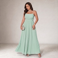 Vestido Maxi Plisado de Talla Grande para Mujer, Color Sólido, con Tirantes Finos, Busto Fruncido, Tela de Gasa, Cintura Natural, para Uso Diario y Fiestas