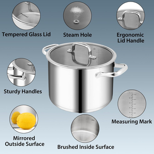Wholesale Modern Eco-Friendly <b>Induction</b> Large Soup Stock <b>Pot</b> Hot <b>Pot</b> 8QT Stainless Steel Cooking <b>Pot</b> <b>for</b> Home & Restaurant Use - Product Image 4