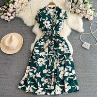 Robe d'été personnalisée sans manches col en V A-ligne imprimée