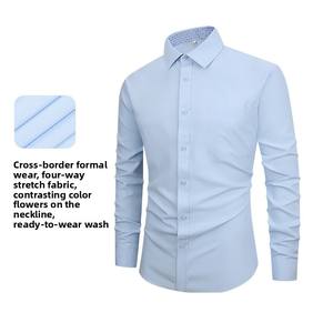 Camicia da <span class=keywords><strong>Uomo</strong></span> Sottile con Perline, Tinta Unita, Maniche Lunghe, Casual, Slim-fit, Elegante, Lavabile in Lavatrice - Product Image 2
