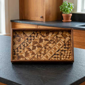 Plateau de rangement artisanal traditionnel en marqueterie or et bois |   Mosaïque géométrique Hakone Yosegi-Zaiku |   Vente en gros - Product Image 3