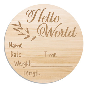 Placa personalizada para celebración de un mes de edad del bebé, tablero de madera para anuncio de nacimiento, ¡Hola Mundo! - Product Image 1