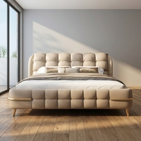 Tête de lit moderne de luxe, tissu capitonné, cadre de lit à plateforme King avec rangement, meuble de chambre à coucher de luxe-Queen Double