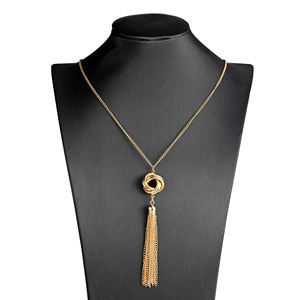 Collana <span class=keywords><strong>lunga</strong></span> nappa tono <span class=keywords><strong>argento</strong></span> e oro bella nodo nappa ciondolo nodo catena serpente per le donne - Product Image 3