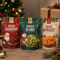 Sachet Doypack Personnalisé Imprimé pour Fruits Secs de Noël, Qualité Alimentaire, Refermable avec Fermeture Éclair, Idéal pour Emballage Cadeau de Snacks de Fêtes