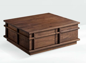 Modern Minimalist Square <b>Walnut</b> Coffee <b>Table</b> with Storage Drawers for Living Room - Product Image 5