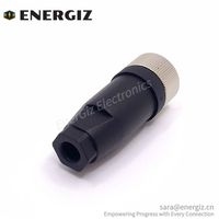 Connecteur femelle droit en plastique automobile EnerGiz Electronics M12 à code A, 4 broches, avec placage or cuivre, 4A 250V