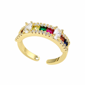 Anello Aperto Quadrato con Accenti Colorati, Anello Regolabile Creativo per Donne - Product Image 2
