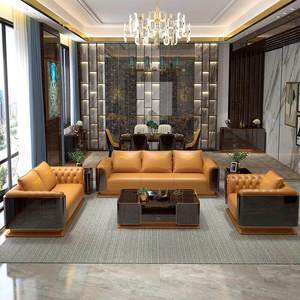 Set di <span class=keywords><strong>Divani</strong></span> per Soggiorno, Moderni <span class=keywords><strong>Divani</strong></span> a 3 Posti per Salone, Sala d'Attesa, Arancione e Bianco, Grandi <span class=keywords><strong>Divani</strong></span> <span class=keywords><strong>in</strong></span> <span class=keywords><strong>Pelle</strong></span> Italiana per Hotel - Product Image 2