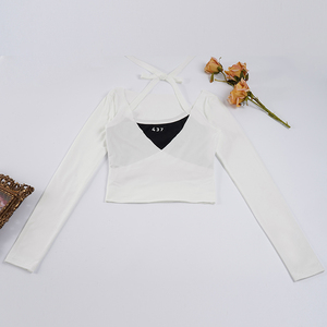 ชุดเซ็ต 2 ชิ้น เสื้อครอปแขนยาวพิมพ์ลายดิจิทัล ผ้าถักยืดหยุ่น ใส่สบาย เหมาะสำหรับออกกำลังกาย เต้นรำ  พร้อมโลโก้สั่งทำพิเศษ  สำหรับผู้หญิง เป็นมิตรกับสิ่งแวดล้อม - Product Image 6