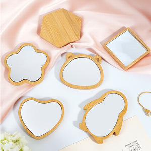 Runwood エコフレンドリー カスタムロゴ形状 ポータブルミニ竹製丸型手鏡 ポケットメイクアップ 木製クラフトギフトミラー - Product Image 3