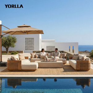 Ensemble <span class=keywords><strong>de</strong></span> canapés <span class=keywords><strong>de</strong></span> <span class=keywords><strong>jardin</strong></span> modernes <span class=keywords><strong>de</strong></span> luxe, en teck et en rotin résistant aux intempéries, meubles d'extérieur, canapé modulaire pour villa, hôtel, patio - Product Image 2