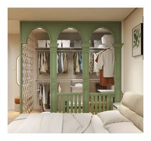 Dressing sur mesure en verre vert foncé de style rétro français pour petit appartement - Product Image 1