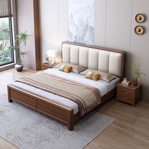 Modern Upholstered Solid Wood <b>Bed</b> 1.8m Double Size With Storage Master Bedroom Family <b>Bed</b> - Product Image 1