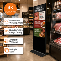 Señalización Digital Interior 4K UHD de 32-65 Pulgadas 178 °   Pantalla Táctil PCAP Comercial de 4 mm de Grosor con Vista Amplia, Funcionamiento Continuo 24/7, Base Móvil para Windows
